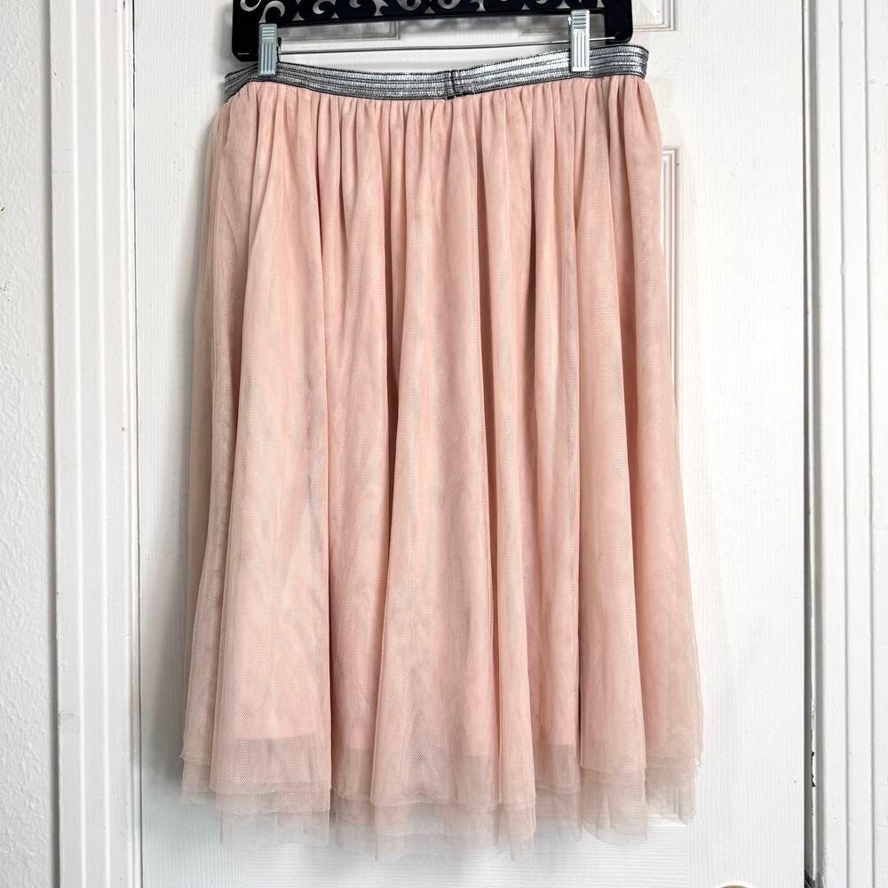 Pink Layered Tulle Midi Skirt Size L Metallic Waistband Balletcore Feminine - Picture 3 of 9